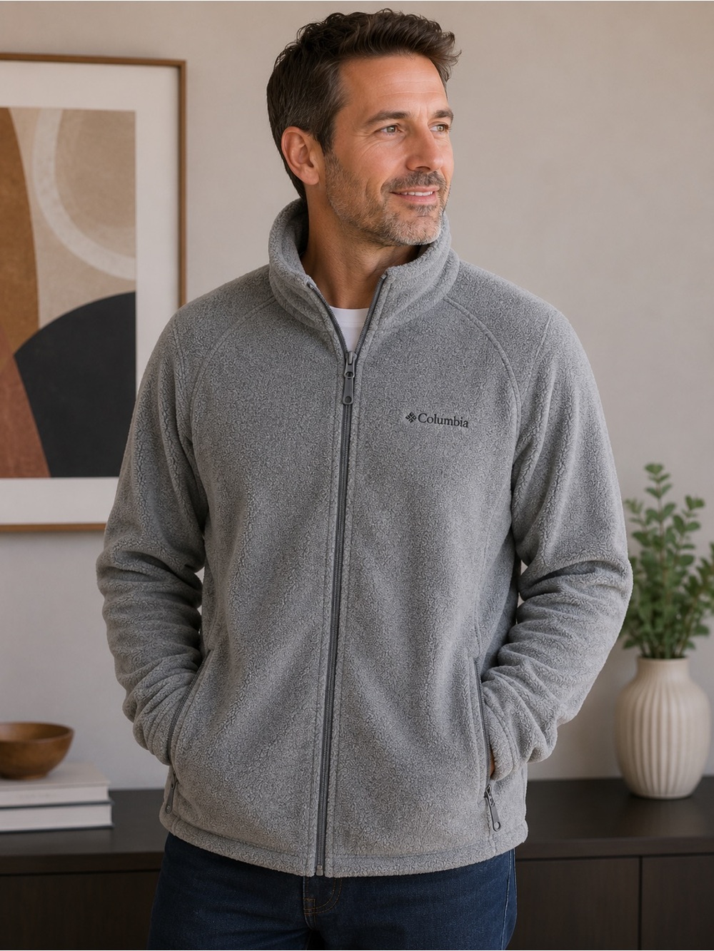 Columbia Light Gray Sherpa Fleece Jacket